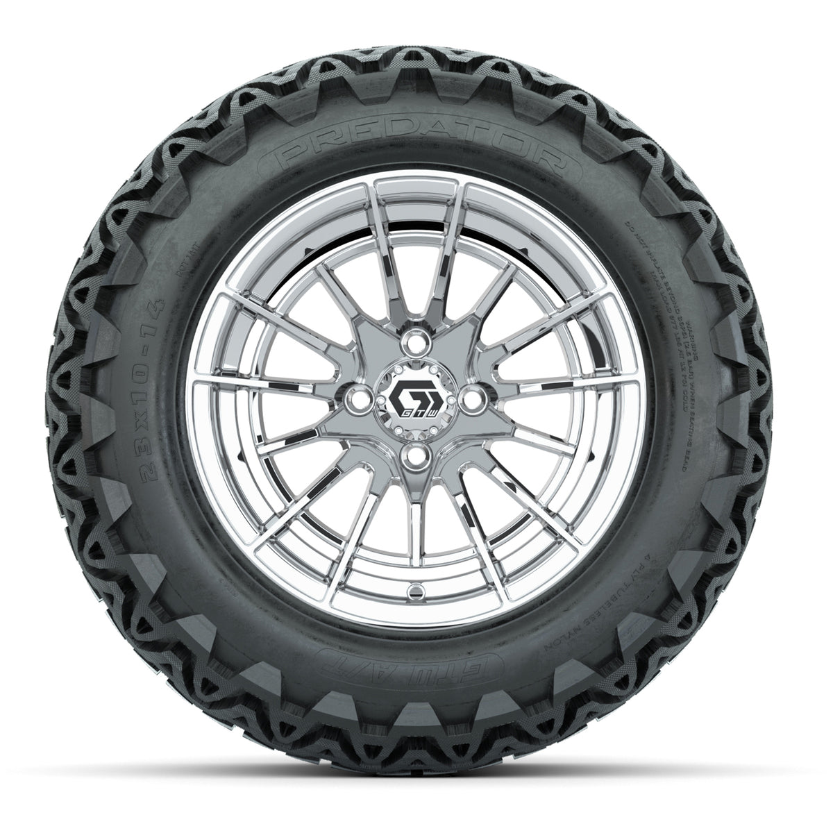 GTW® Boost Chrome 14 in Wheels with 23x10-14 Predator All-Terrain Tires Full Set