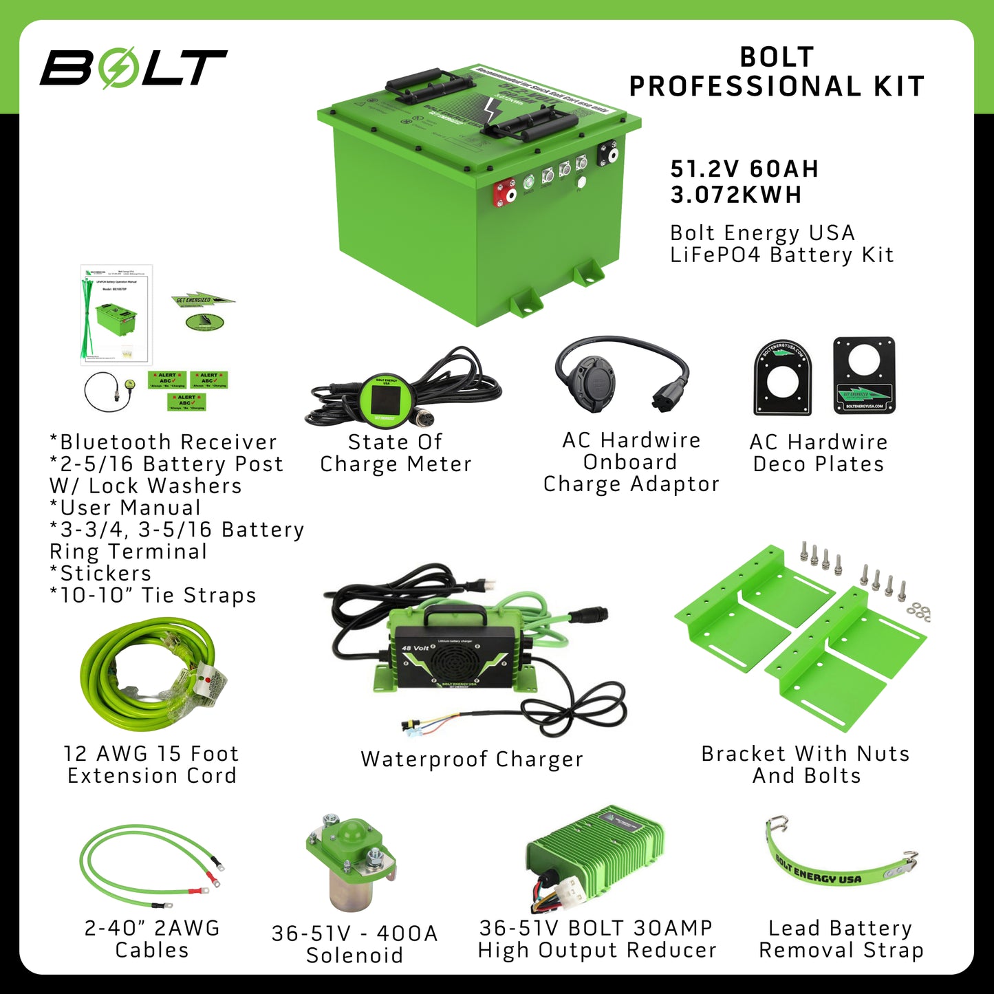 Bolt Energy 51V 60Ah Club Car Onward & Tempo – Plug & Play LG Lithium Replacement