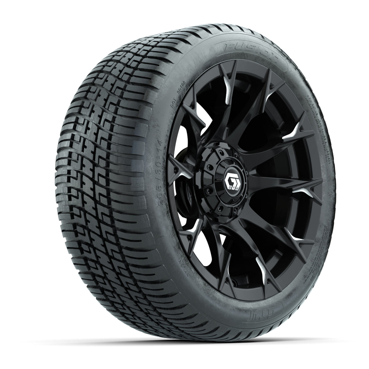 GTW® Diablo Gloss Black/Machined 14 in Wheels with 205/30-14 Fusion Street Tires Full Set
