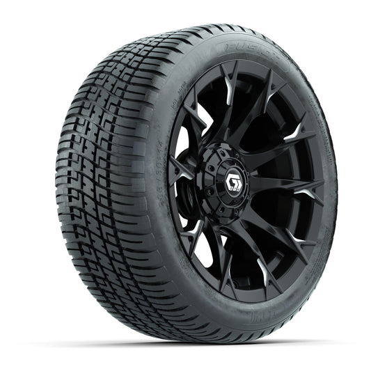 GTW® Diablo Gloss Black/Machined 14 in Wheels with 205/30-14 Fusion Street Tires Full Set