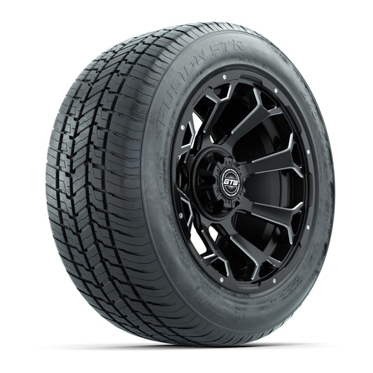 GTW® Raven Matte Black and Ball Milled 14" Wheels with 255/50-R14 Fusion STR DOT Approved Street Tires - Full Set