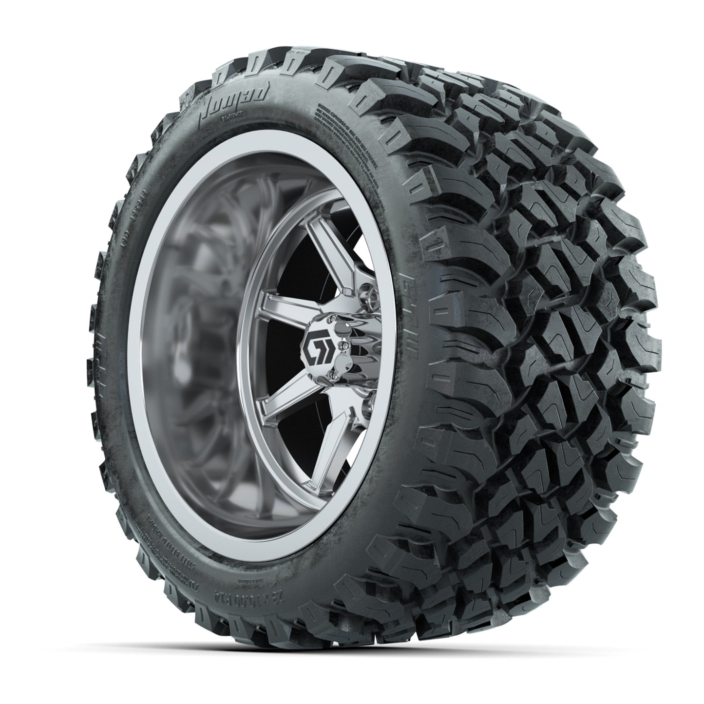 GTW Reaper Chrome 14" Golf Cart Wheels & 23X10-R14 Nomad Steel Belted Radial A/T Tires – Set of 4