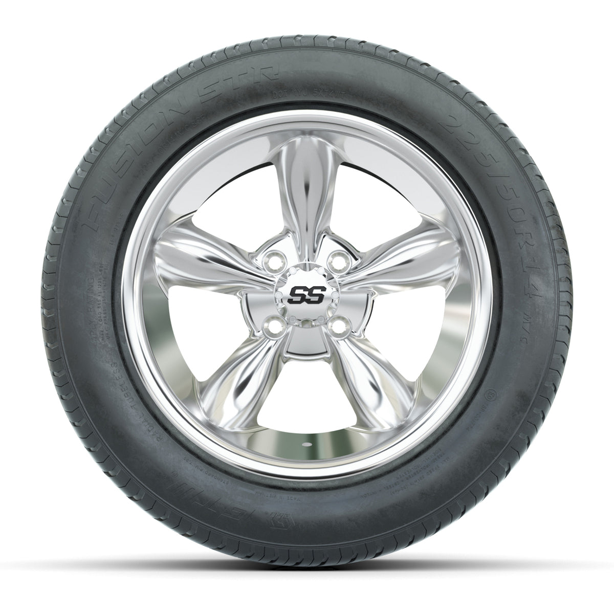 GTW® Godfather Chrome 14" Wheels with 255/50-R14 Fusion STR DOT Approved Street Tires - Full Set