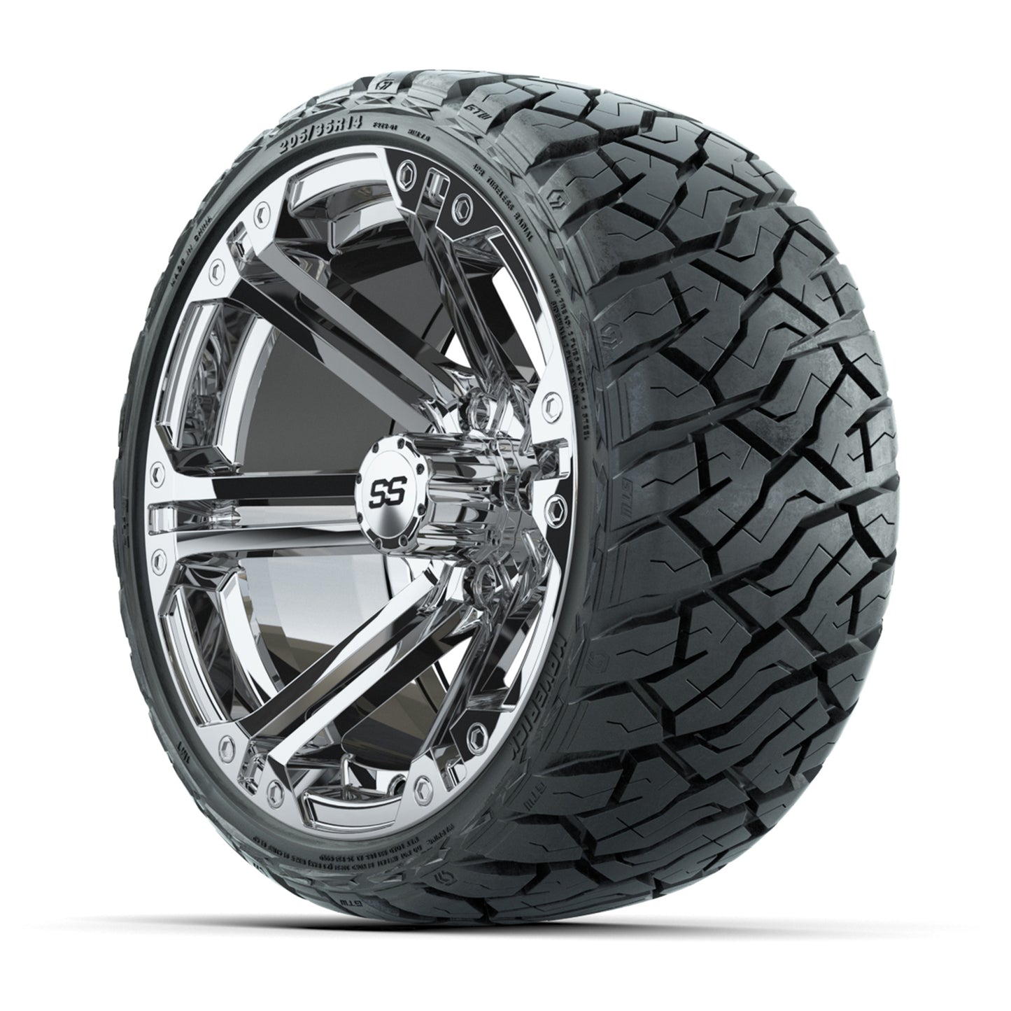 GTW Specter Chrome 14 in Wheels with 205/35-R14 Maverick Low-Profile All-Terrain Tires – Full Set