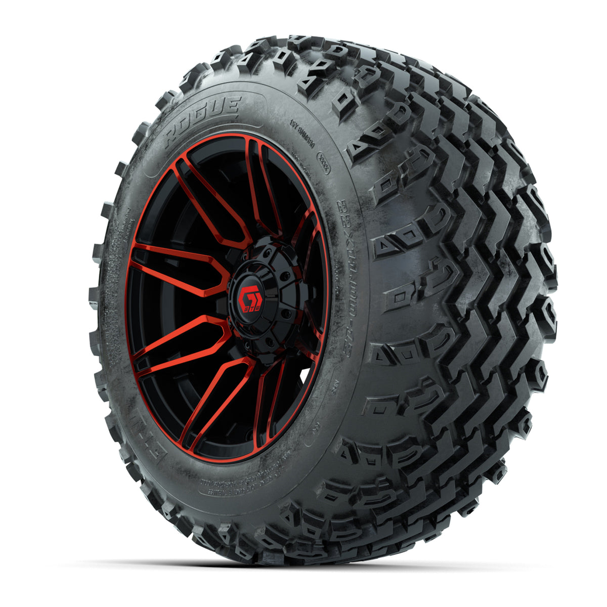 GTW® Stealth Black/Red 12 in Wheels with 22x11.00-12 Rogue All-Terrain Tires Full Set