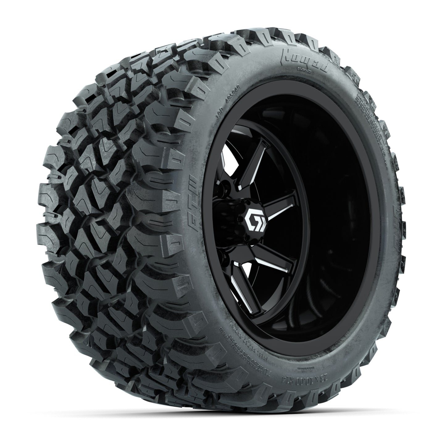 GTW Reaper Black & Machined 14" Golf Cart Wheels & 23X10-R14 Nomad Steel Belted Radial A/T Tires – Set of 4