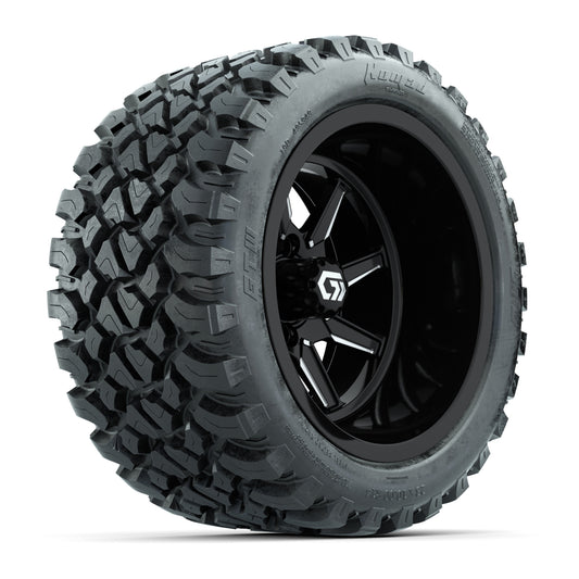 GTW Reaper Black & Machined 14" Golf Cart Wheels & 23X10-R14 Nomad Steel Belted Radial A/T Tires – Set of 4
