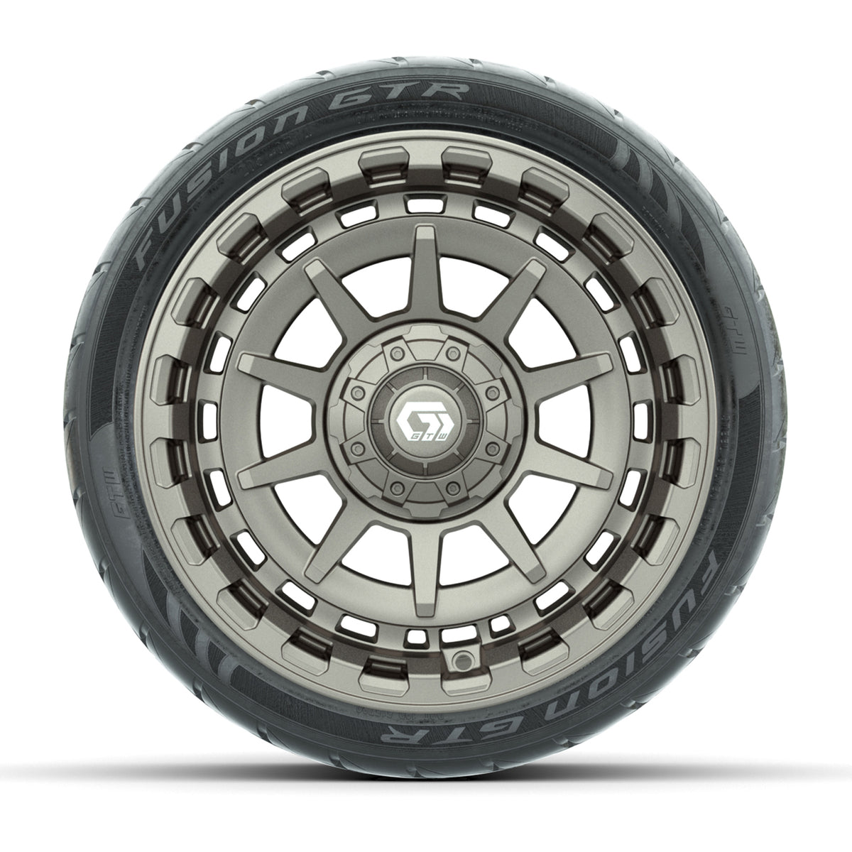GTW® Barricade Satin Bronze 14 in Wheels with 205/40-R14 Fusion GTR Steel Belted Street Tires Full Set
