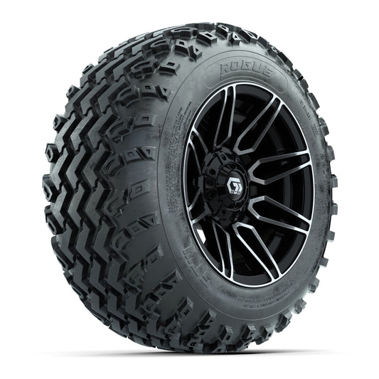 GTW® Stealth Black/Machined 12 in Wheels with 22x11.00-12 Rogue All-Terrain Tires Full Set