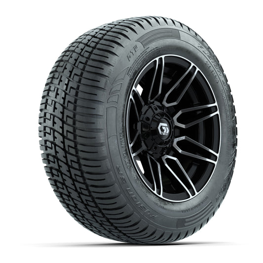 GTW® Stealth Black/Machined 12 in Wheels with 215/50-R12 Fusion S/R Steel Belt Radial Tires Full Set