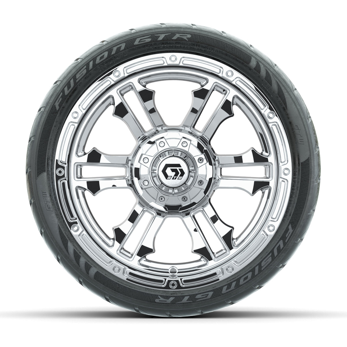 GTW® Shogun Chrome 14 in Wheels with 205/40-R14 Fusion GTR Steel Belted Street Tires Full Set