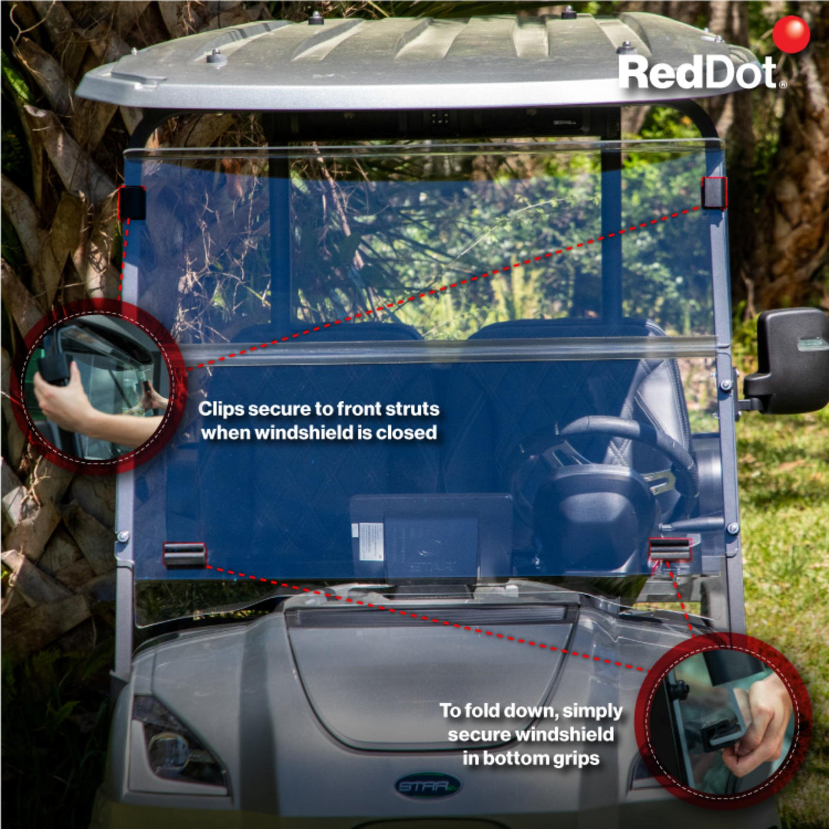RedDot Star EV Sirius Clear DOT Folding Windshield Made in USA