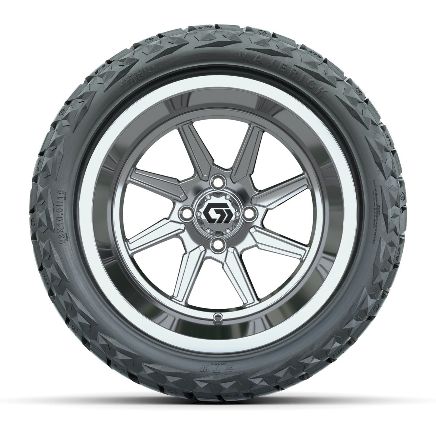 GTW Reaper Chrome 15" Wheels with 23X10-R15 Maverick Steel Belted Radial A/T Tires - Full Set