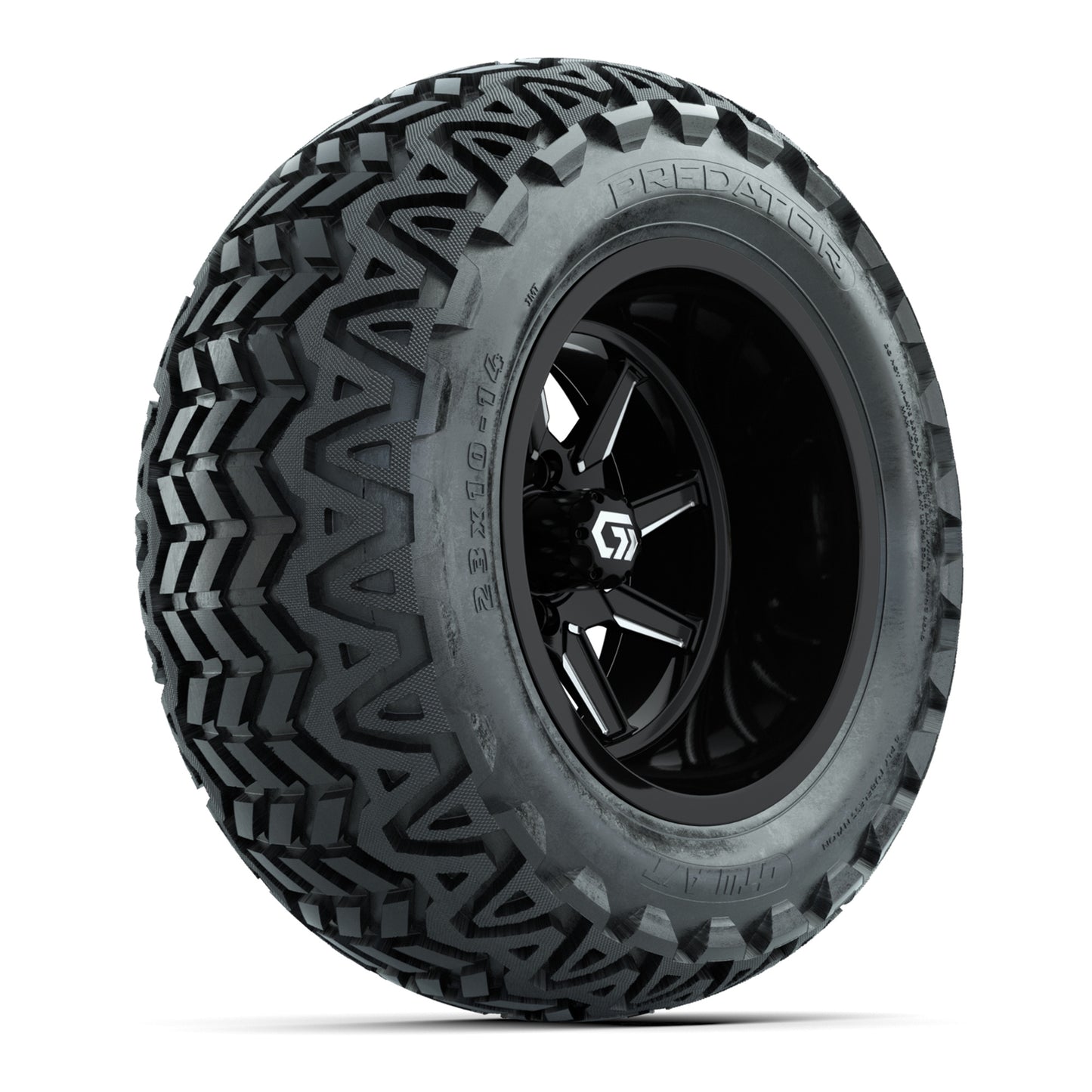 GTW Reaper Black & Machined 14" Golf Cart Wheels & 23X10-14 Predator A/T Tires – Set of 4