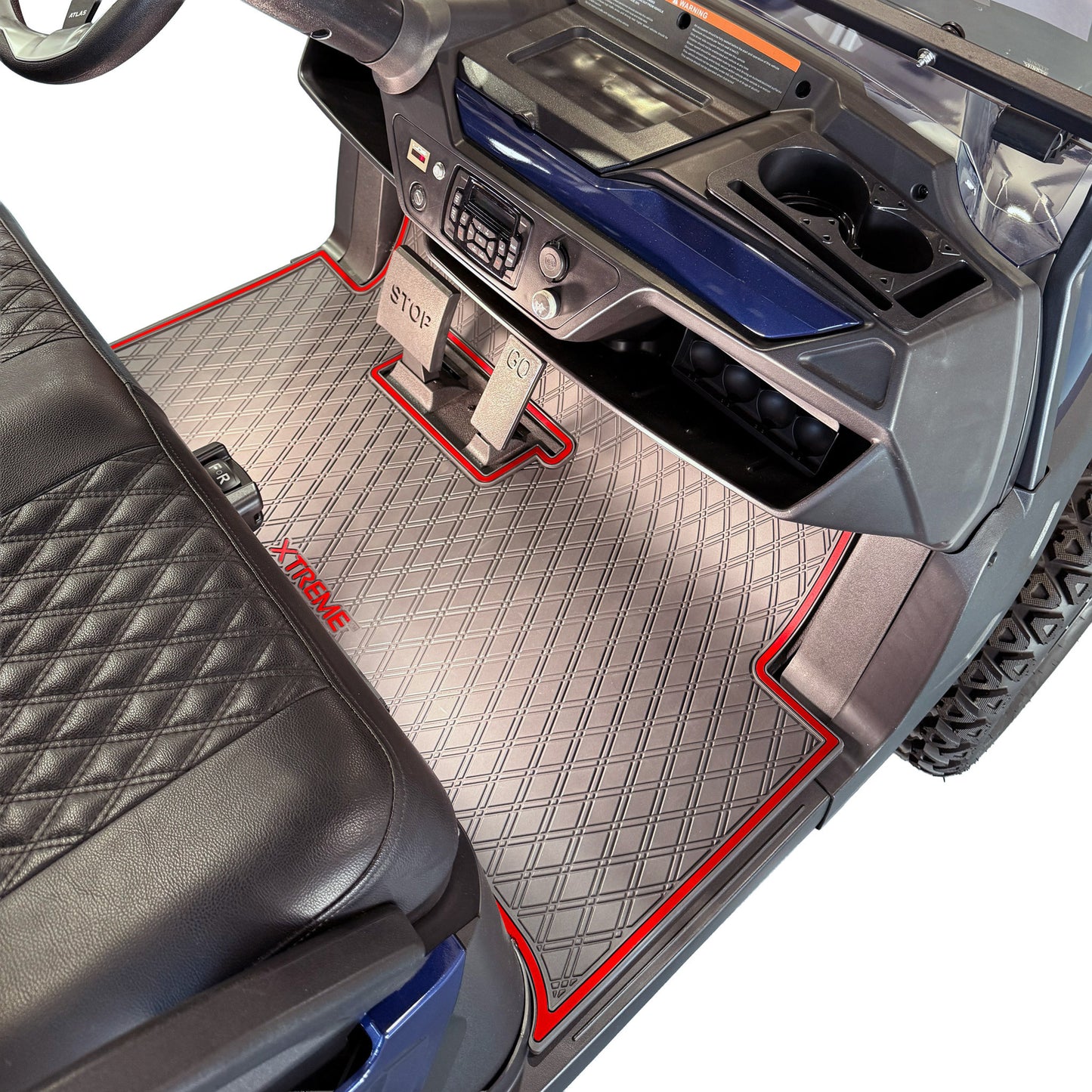 Xtreme Mats Full Coverage Golf Cart Floor Mat – Atlas | Black & Red Trim