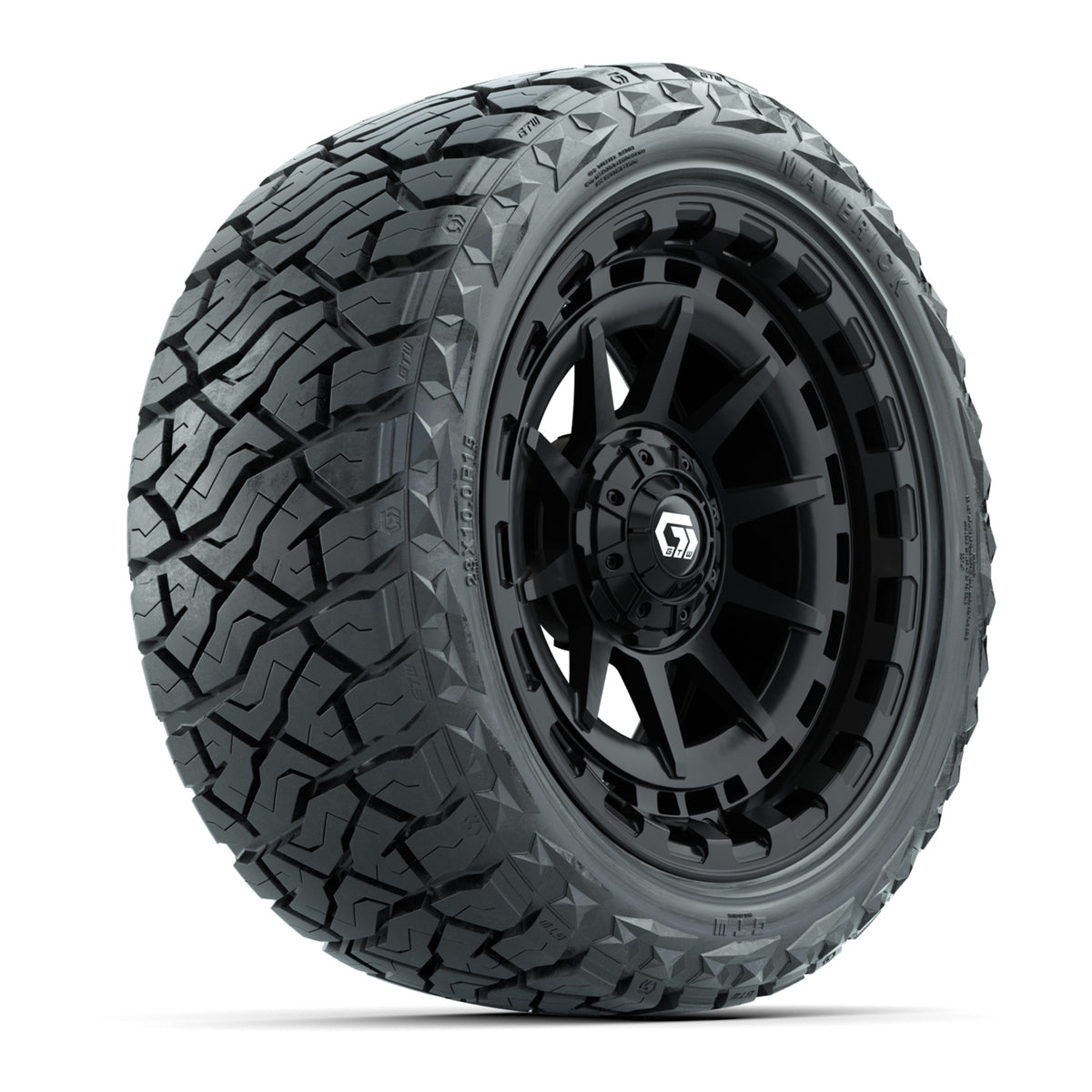 GTW Barricade Gloss Black 15 in Wheels with 23x10.00-R15 Maverick All-Terrain Tires – Full Set