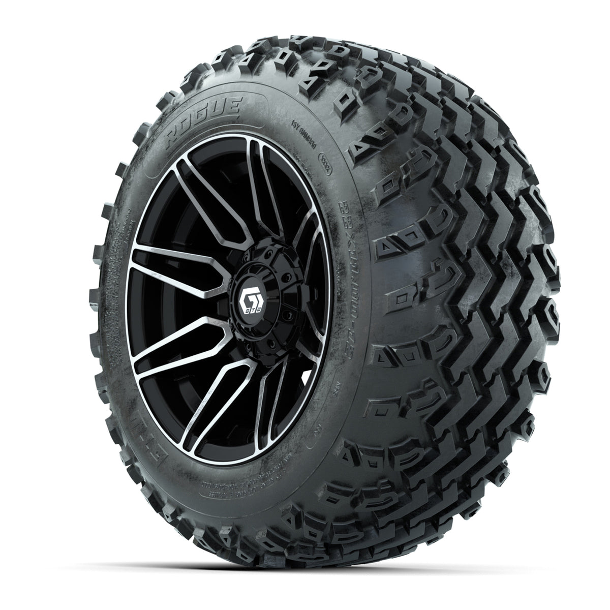 GTW® Stealth Black/Machined 12 in Wheels with 22x11.00-12 Rogue All-Terrain Tires Full Set