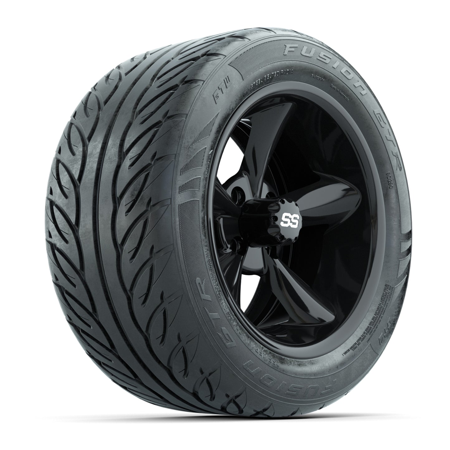 14" GTW® Godfather Black Golf Cart Wheels & 255/45-R14 Fusion GTR Radial Street Tires (Set of 4)