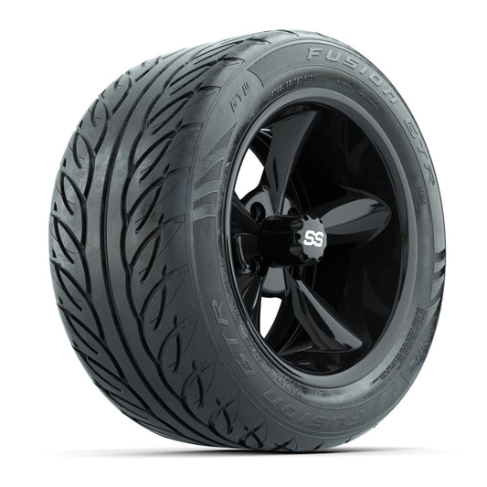 14" GTW® Godfather Black Golf Cart Wheels & 255/45-R14 Fusion GTR Radial Street Tires (Set of 4)