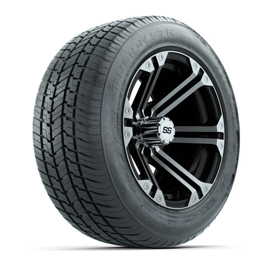 GTW® Specter Black and Machined 14" Wheels with 255/50-R14 Fusion STR DOT Approved Street Tires - Full Set