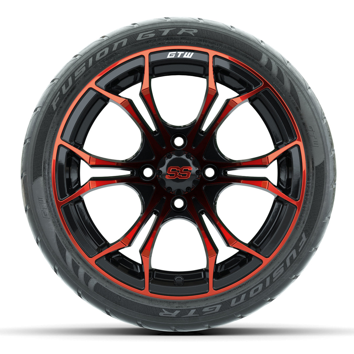 GTW Spyder Red/Black 14" Wheels with 205/40-R14 Fusion GTR Street Tires Full Set