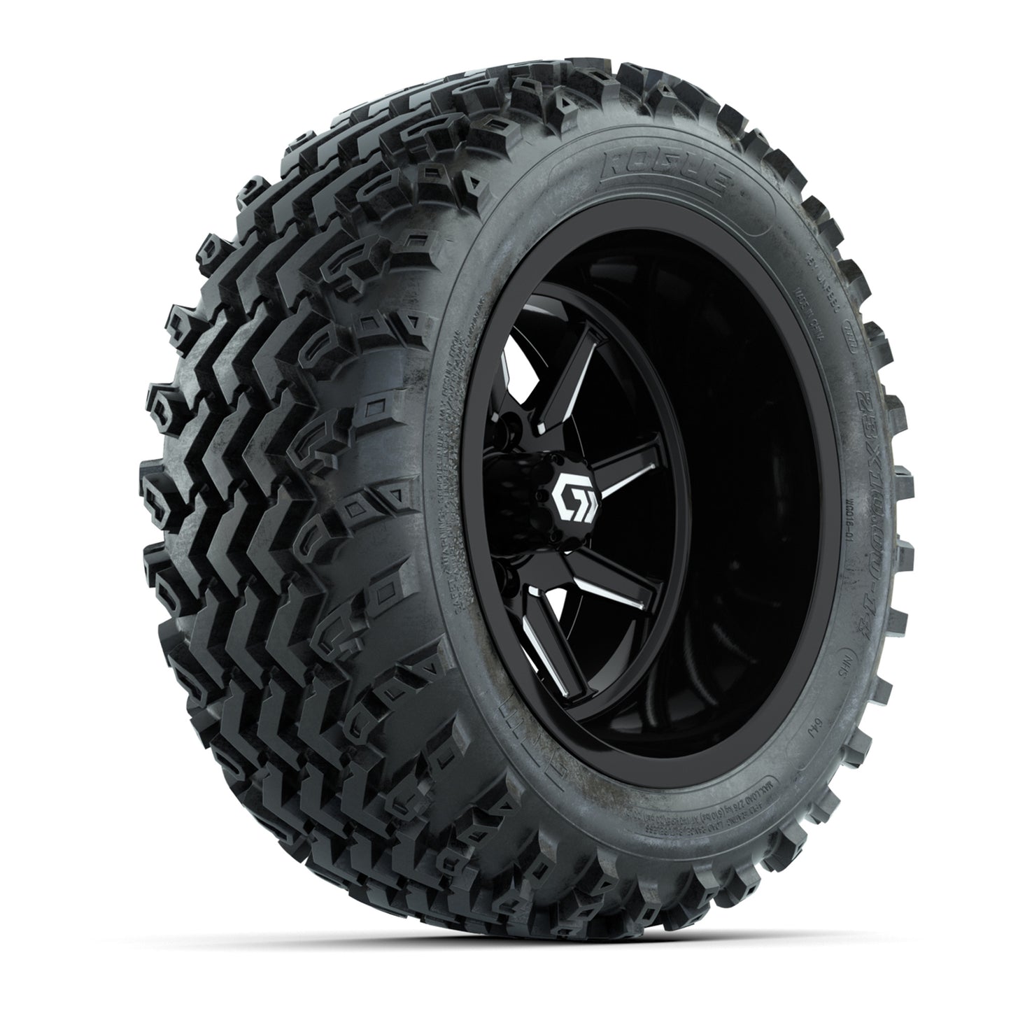 GTW Reaper Black & Machined 14" Golf Cart Wheels & 23X10-R14 Rogue A/T Tires – Set of 4