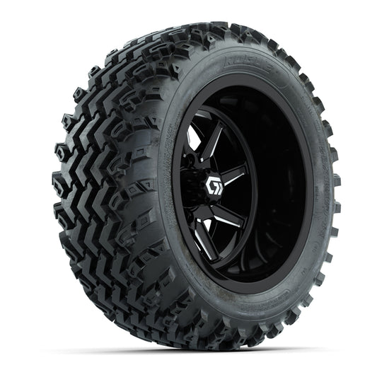 GTW Reaper Black & Machined 14" Golf Cart Wheels & 23X10-R14 Rogue A/T Tires – Set of 4