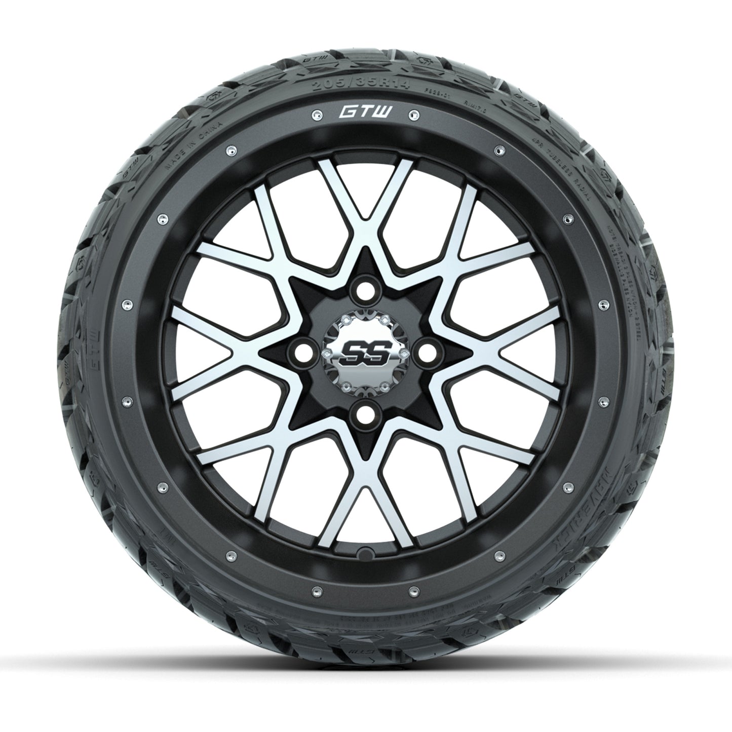 GTW Vortex Matte Gray/Machined 14" Wheels & 205/35-R14 Maverick Low-Profile AT Tires – Set of 4