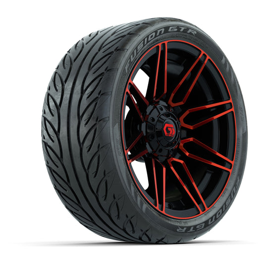GTW® Stealth Gloss Black/Red 14 in Wheels with 205/40-R14 Fusion GTR Steel Belted Street Tires Full Set