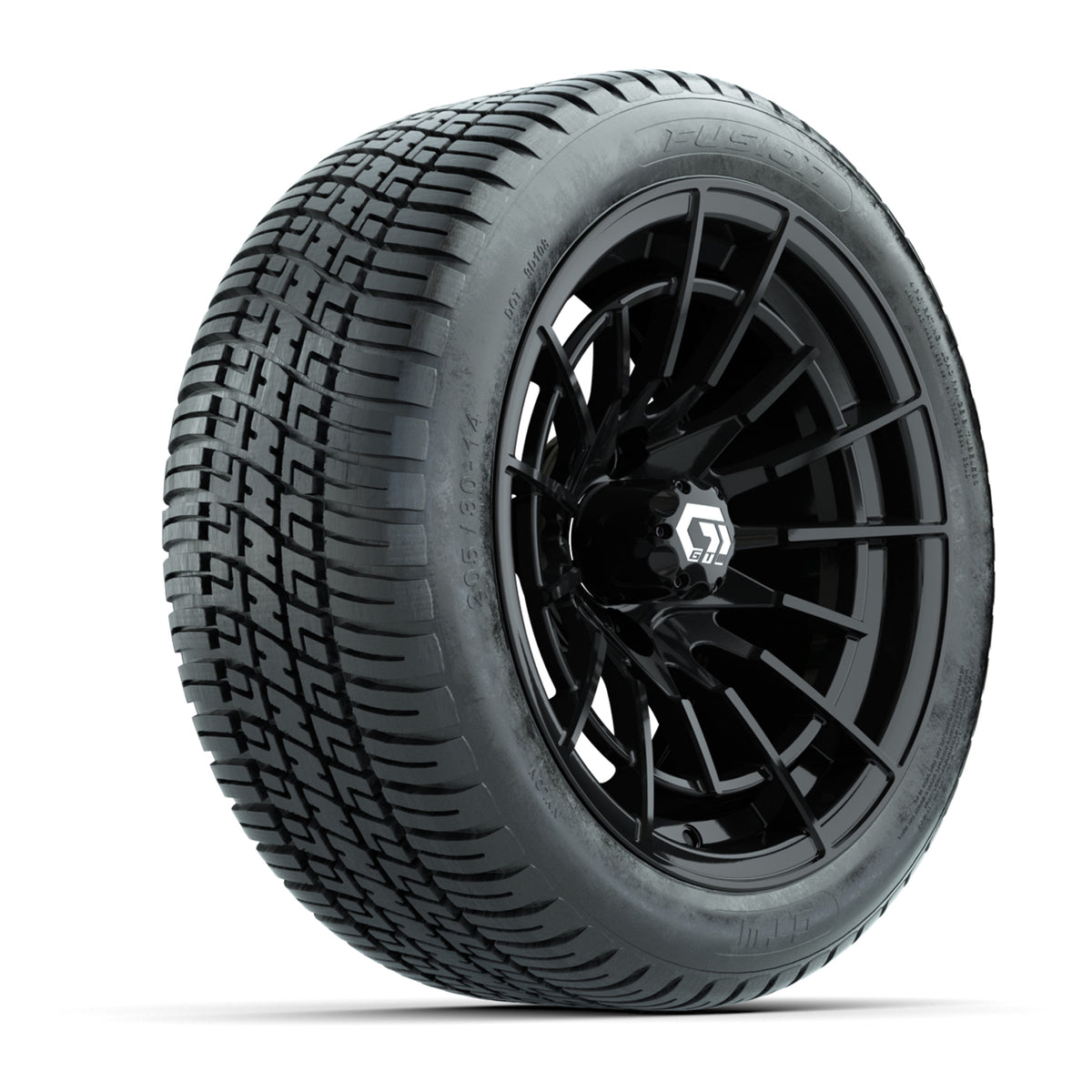 GTW® Boost Gloss Black 14 in Wheels with 205/30-14 Fusion Street Tires Full Set