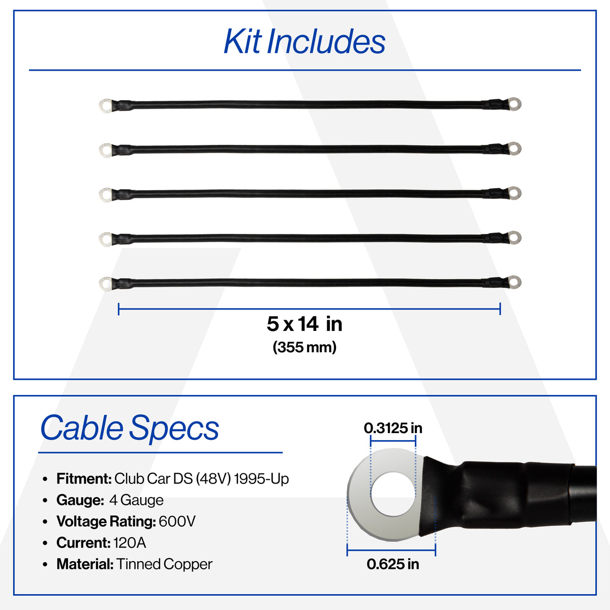Club Car DS 48V 4-Gauge Battery Cable Set (Years 1995-Up)