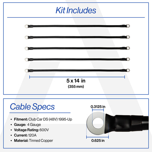 Club Car DS 48V 4-Gauge Battery Cable Set (Years 1995-Up)
