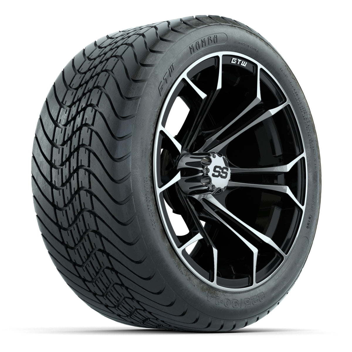 GTW Spyder Machined/Black 14" Wheels with 225/30-14 Mamba Street Tires Full Set
