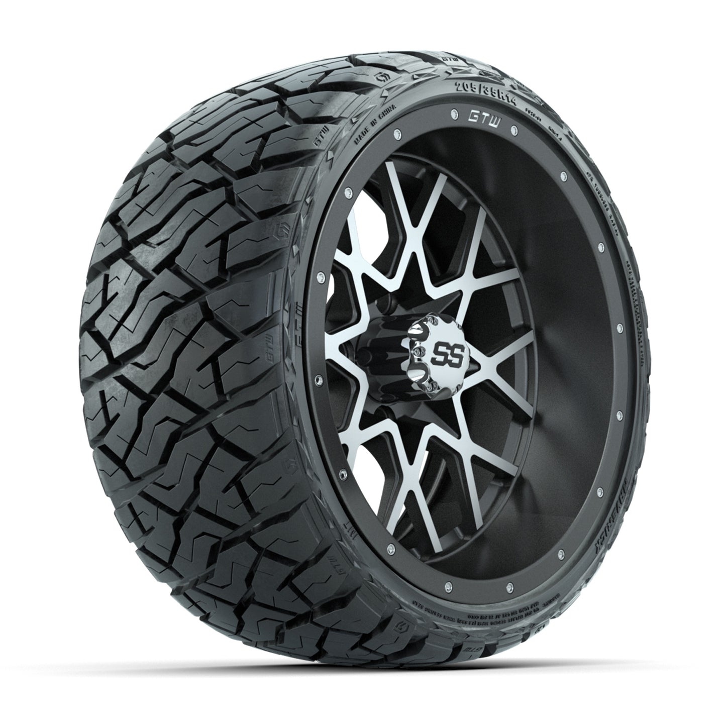 GTW Vortex Matte Gray/Machined 14" Wheels & 205/35-R14 Maverick Low-Profile AT Tires – Set of 4