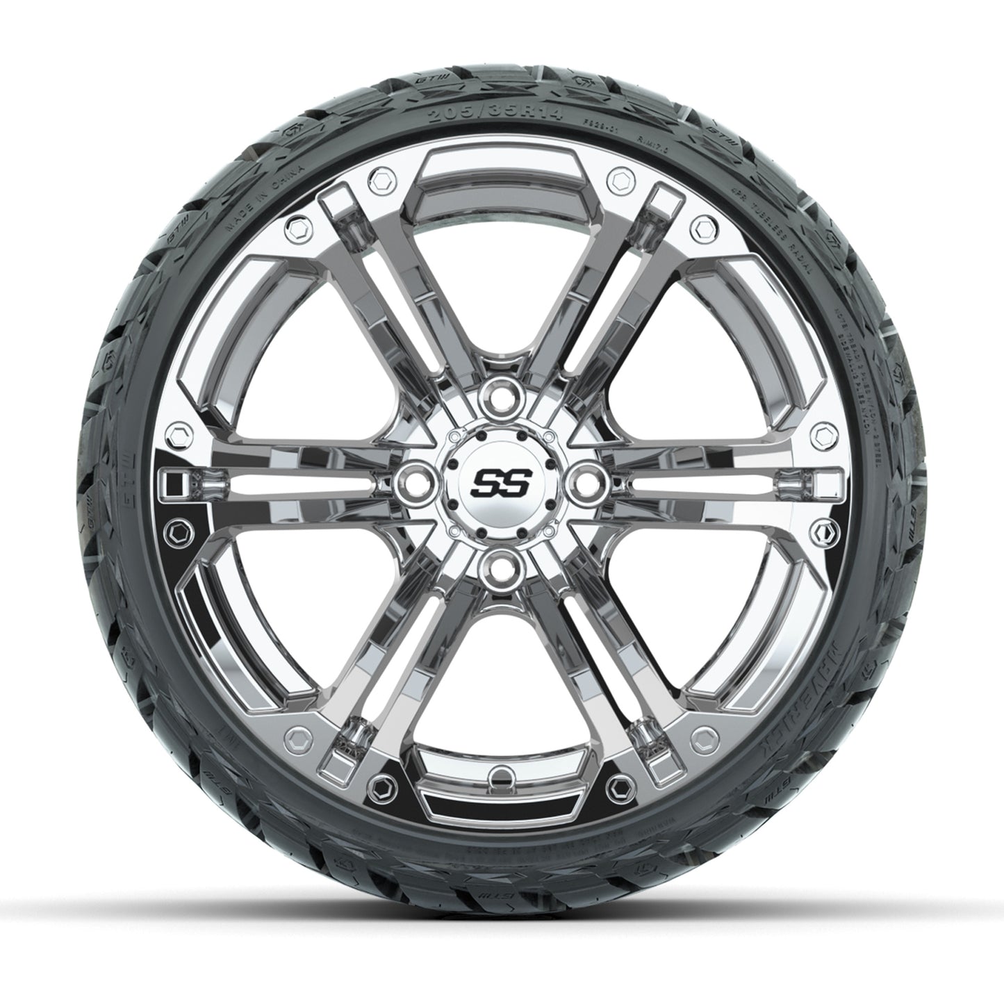 GTW Specter Chrome 14 in Wheels with 205/35-R14 Maverick Low-Profile All-Terrain Tires – Full Set