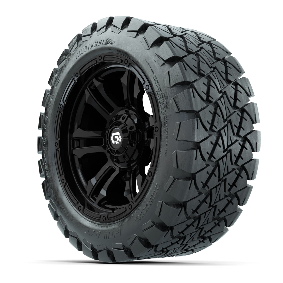 GTW® Shogun Gloss Black 14 in Wheels with 22x10-14 Timberwolf All-Terrain Tires Full Set