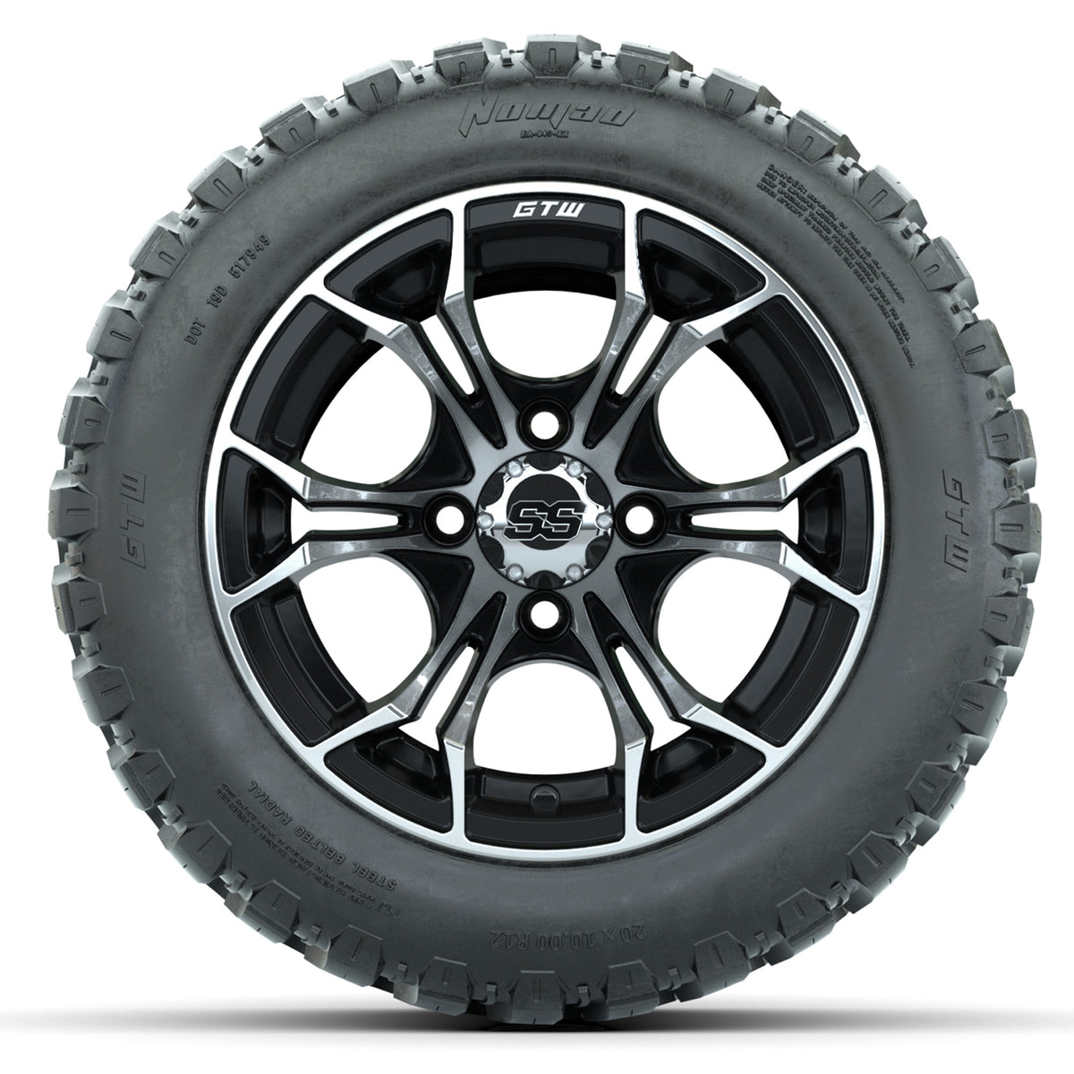 GTW Spyder Machined/Black 12" Wheels with 20x10-R12 GTW Nomad All-Terrain Tires Full Set