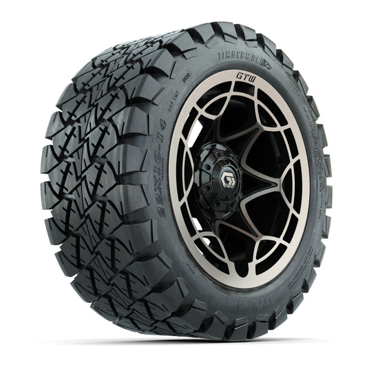 GTW® Nexus Gloss Black/Bronze 14 in Wheels with 22x10-14 Timberwolf All-Terrain Tires Full Set