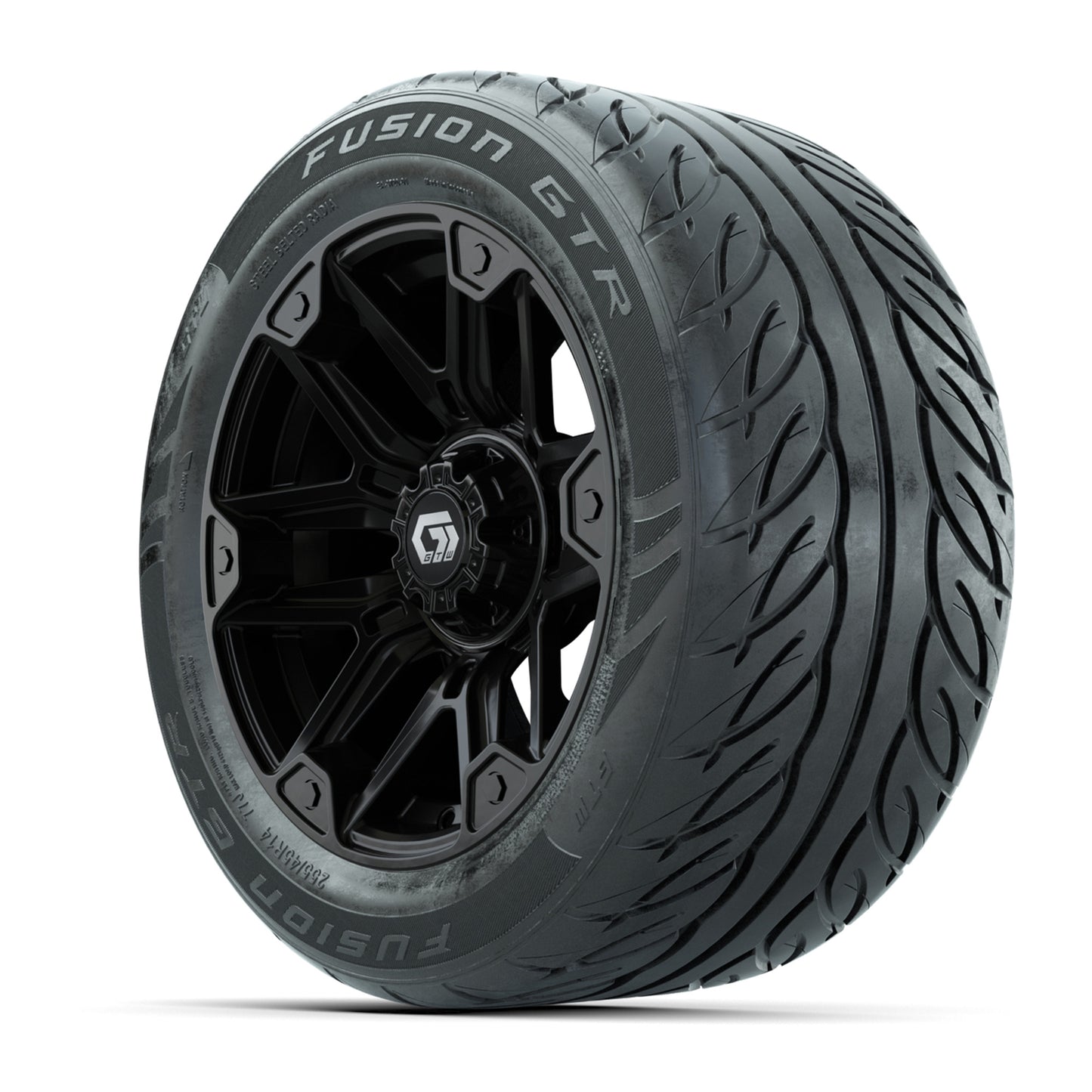 14" GTW® Graffiti Gloss Black Golf Cart Wheels & 255/45-R14 Fusion GTR Radial Street Tires (Set of 4)