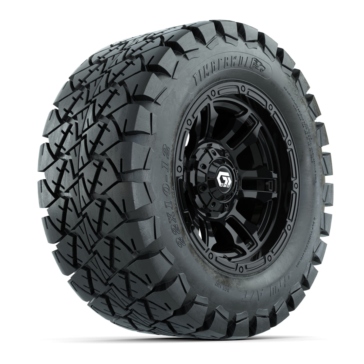 GTW® Shogun Gloss Black 12 in Wheels with 22x10-12 Timberwolf All-Terrain Tires Full Set