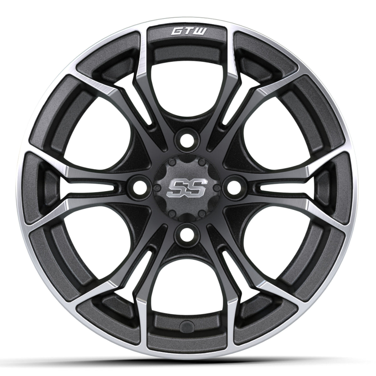 SPYDER WHEEL, 12X7 MATTE MACH/GRAY W/SS CAP