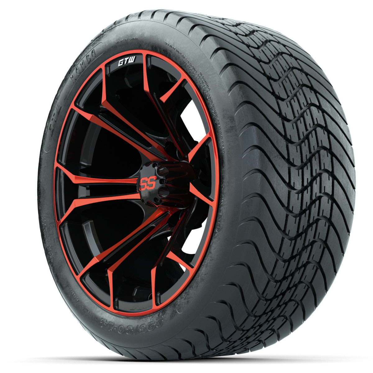 GTW Spyder Red/Black 14 in Wheels with 225/30-14 Mamba Street Tires Full Set