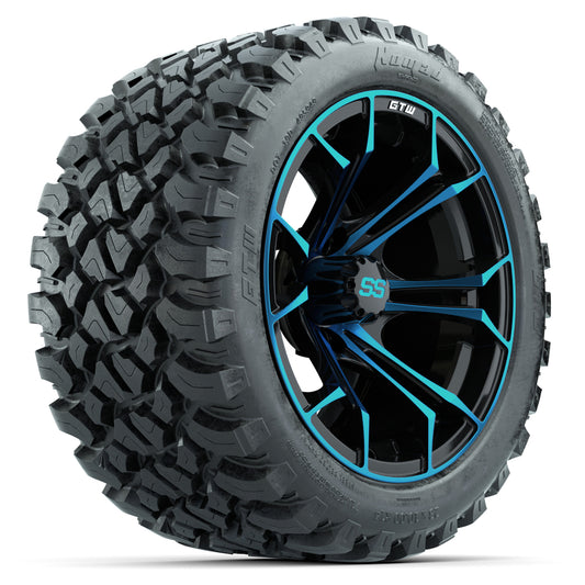 GTW Spyder Blue/Black 14" Wheels with 23x10-14 GTW Nomad All-Terrain Tires Full Set