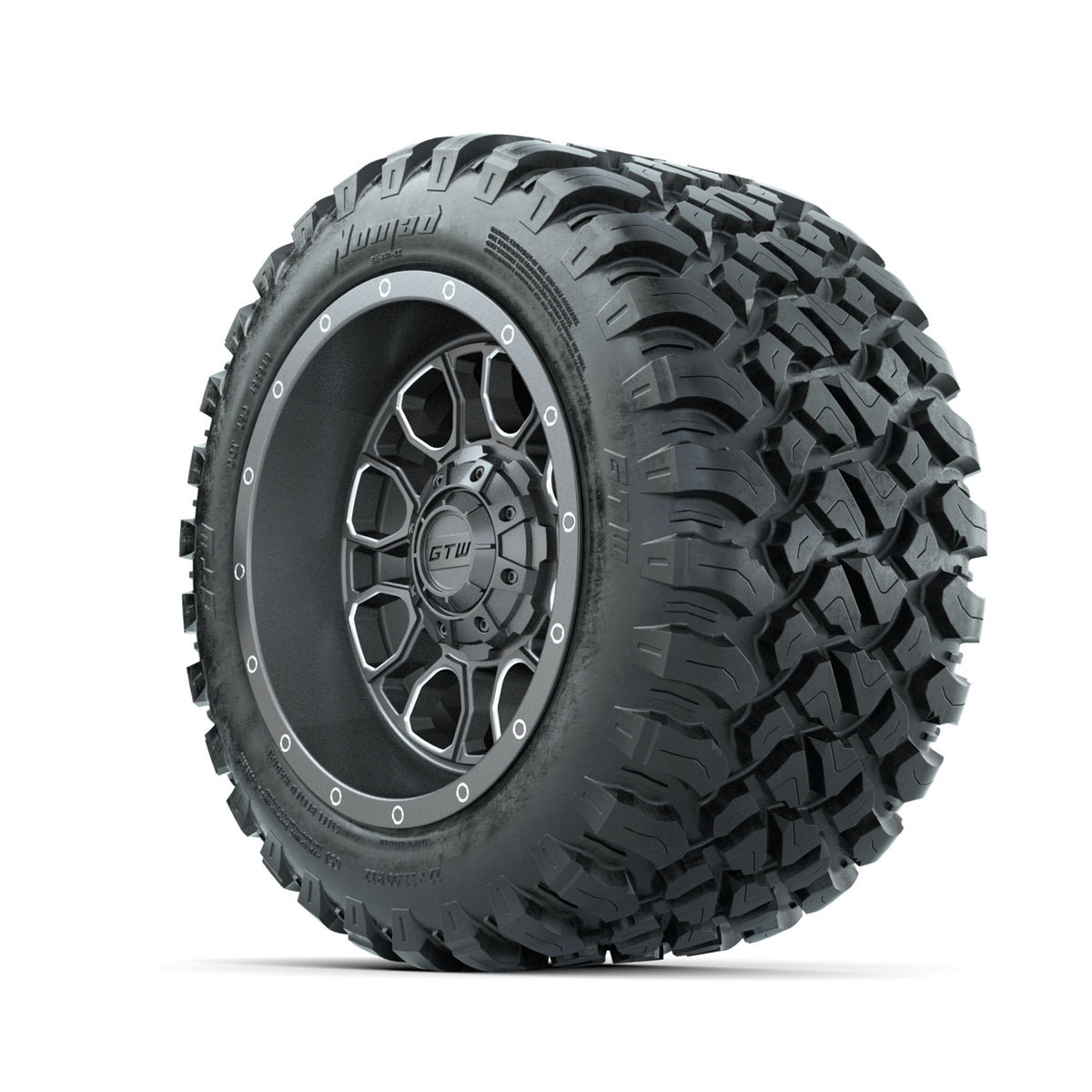 GTW Volt Gunmetal/Machined 12 in Wheels with 22x11-R12 Nomad All Terrain Tires Full Set