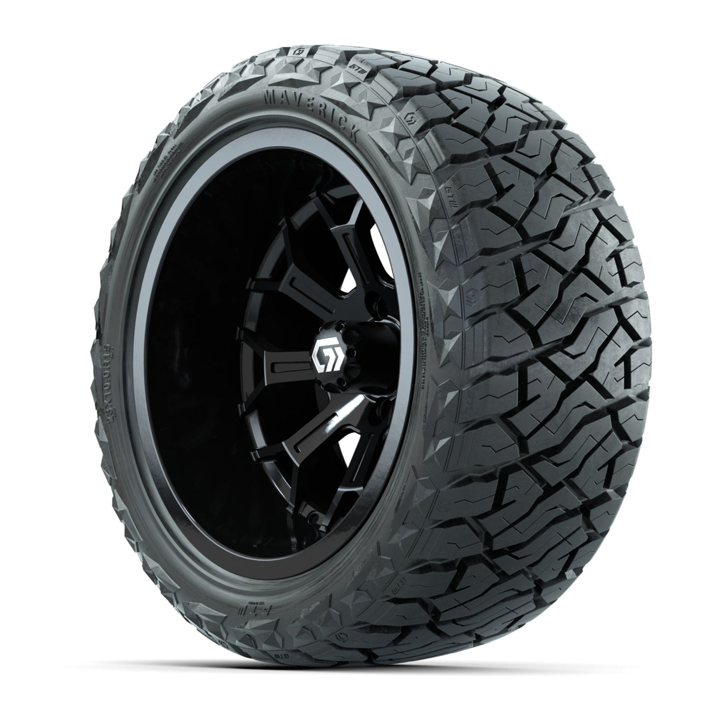 GTW Assault Gloss Black 15" Deep Dish Wheels with 23X10-R15 Maverick Steel Belted Radial All-Terrain Tires - Full Set