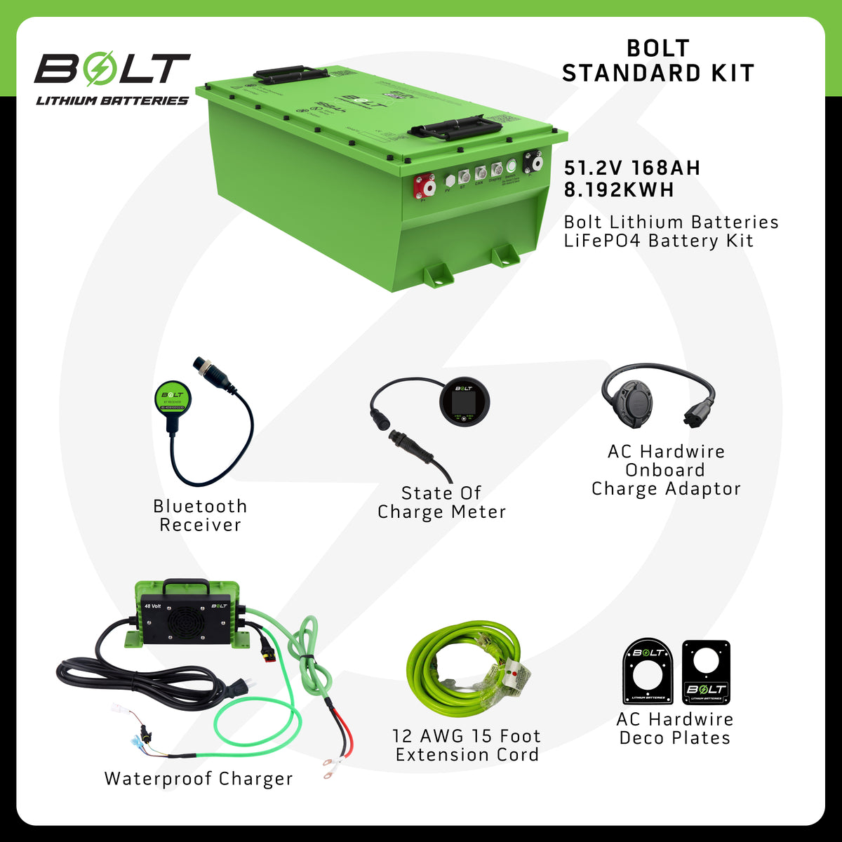 Bolt Energy 51.2V 168Ah Heated Lithium Battery Kit for Club Car Precedent, DS, Tempo, Onward