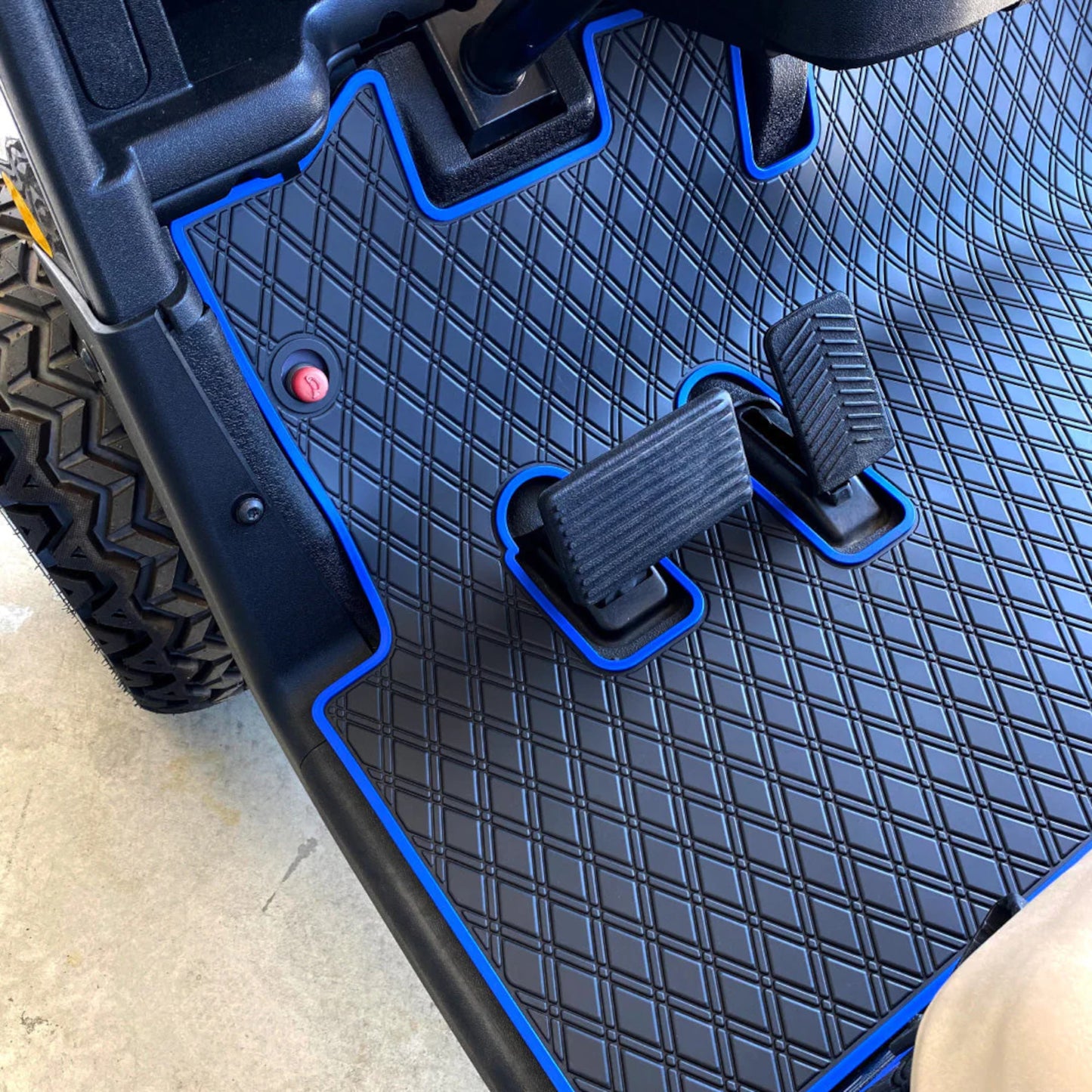 Xtreme Mats Full-Coverage Golf Cart Floor Mat | EZGO RXV 2008-2022 / 2Five / Western – Black/Blue