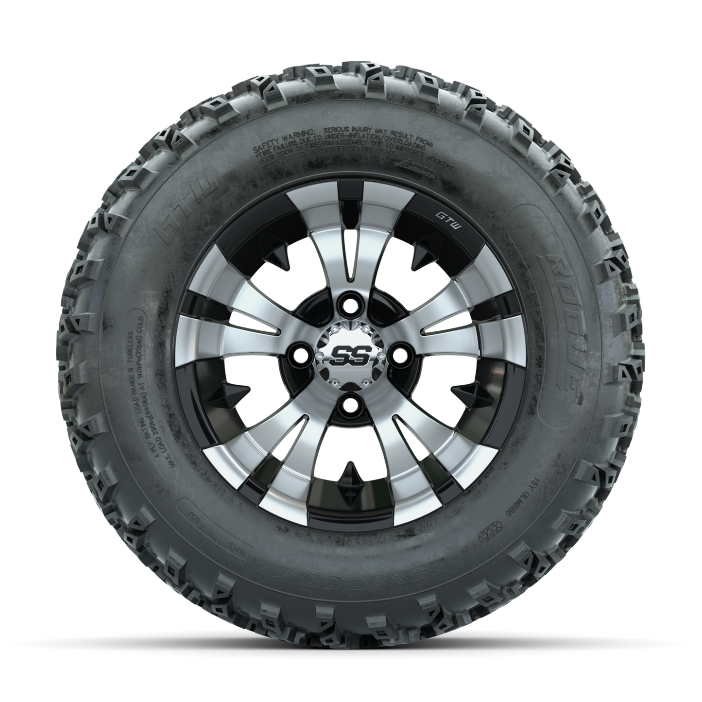 GTW Vampire Machined/Black 12 in Wheels with 23x10.00-12 Rogue All Terrain Tires Full Set