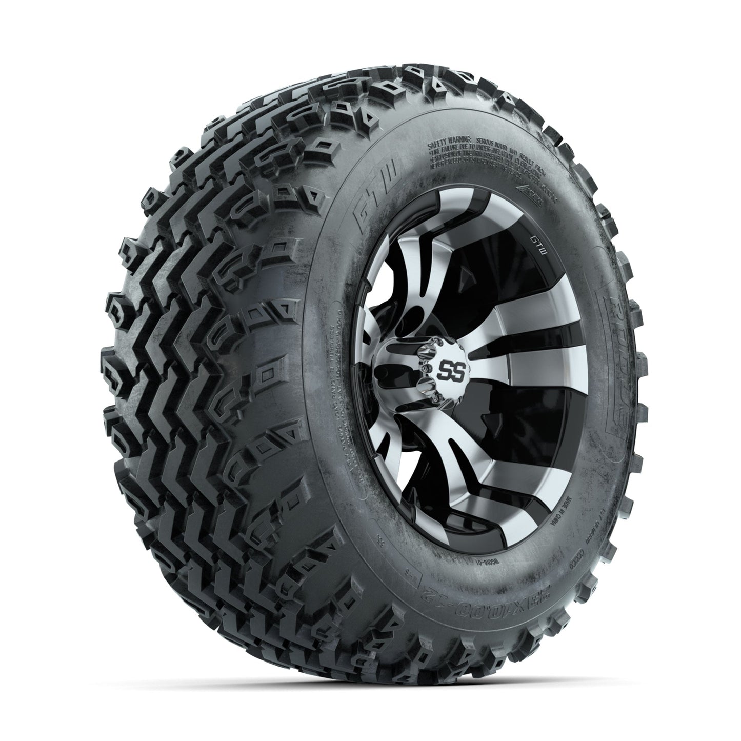 GTW Vampire Machined/Black 12 in Wheels with 23x10.00-12 Rogue All Terrain Tires Full Set