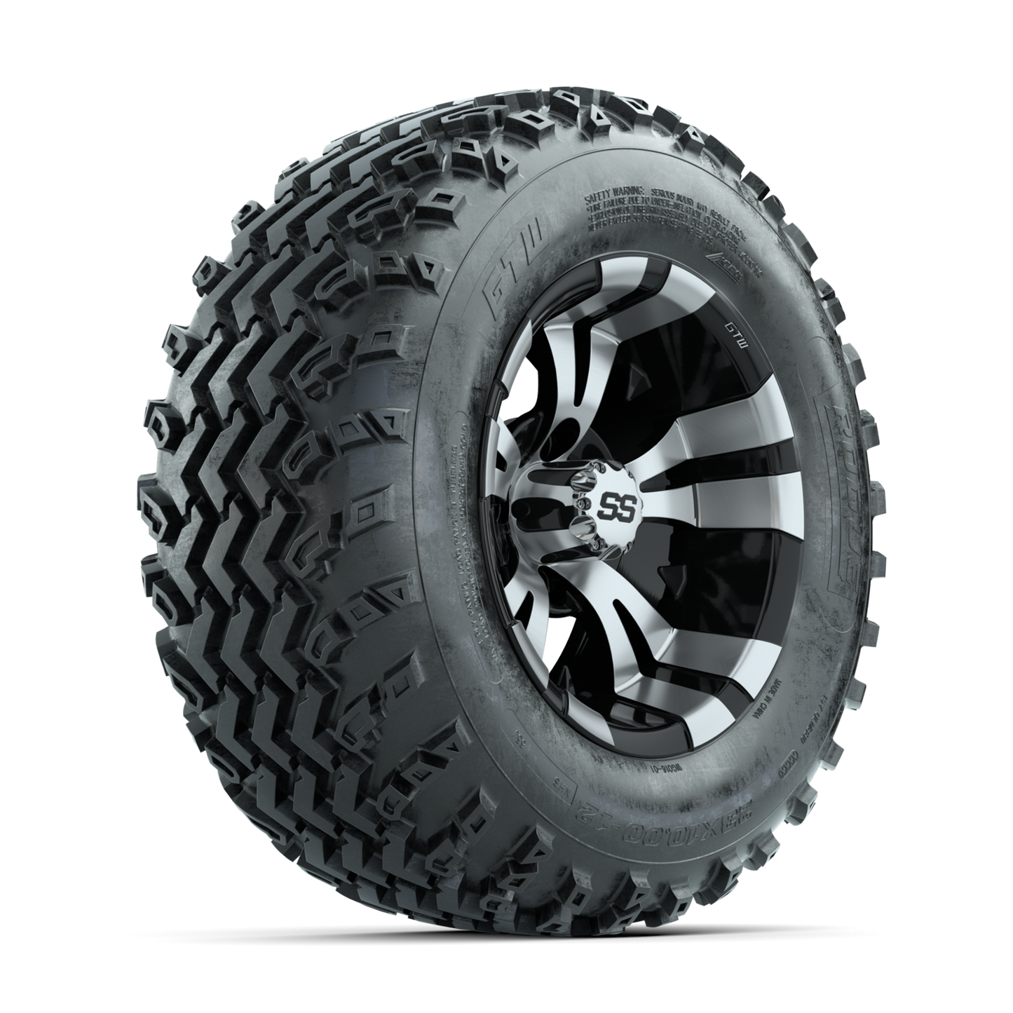GTW Vampire Machined/Black 12 in Wheels with 23x10.00-12 Rogue All Terrain Tires Full Set